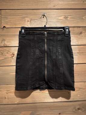 Free People We The Free Layla Black Denim Zip-Front High Waisted Skirt 2